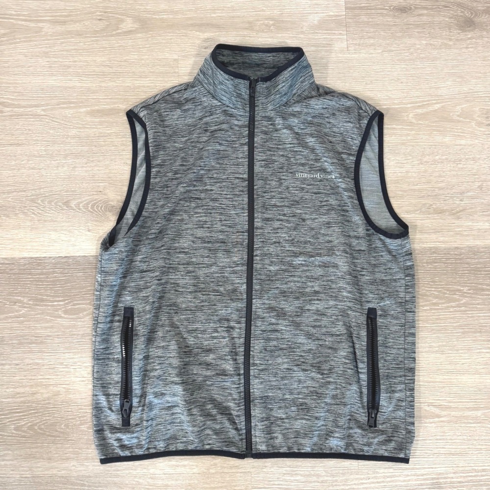 Vineyard Vines Vest Mens M Gray Performance Full Zip Space Dye 1K001514